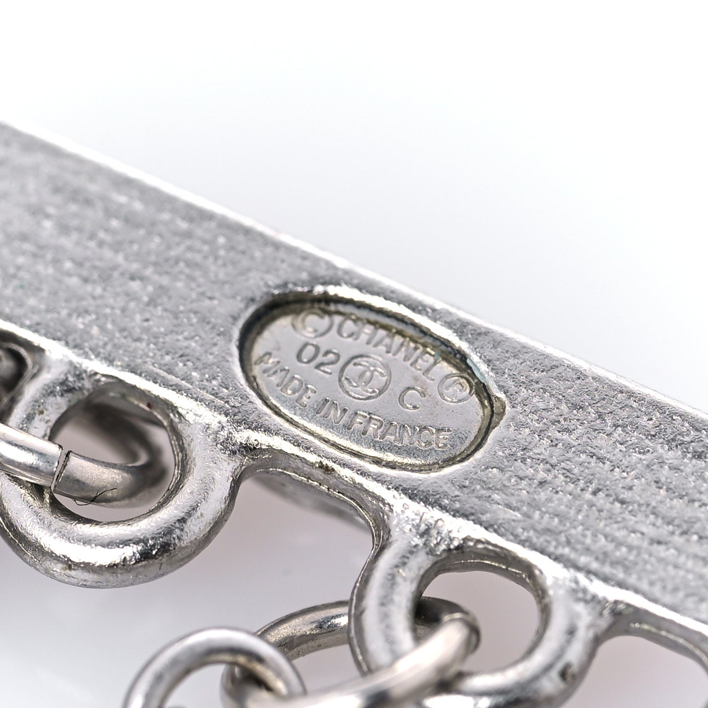 Crystal Chain Logo Brooch Silver