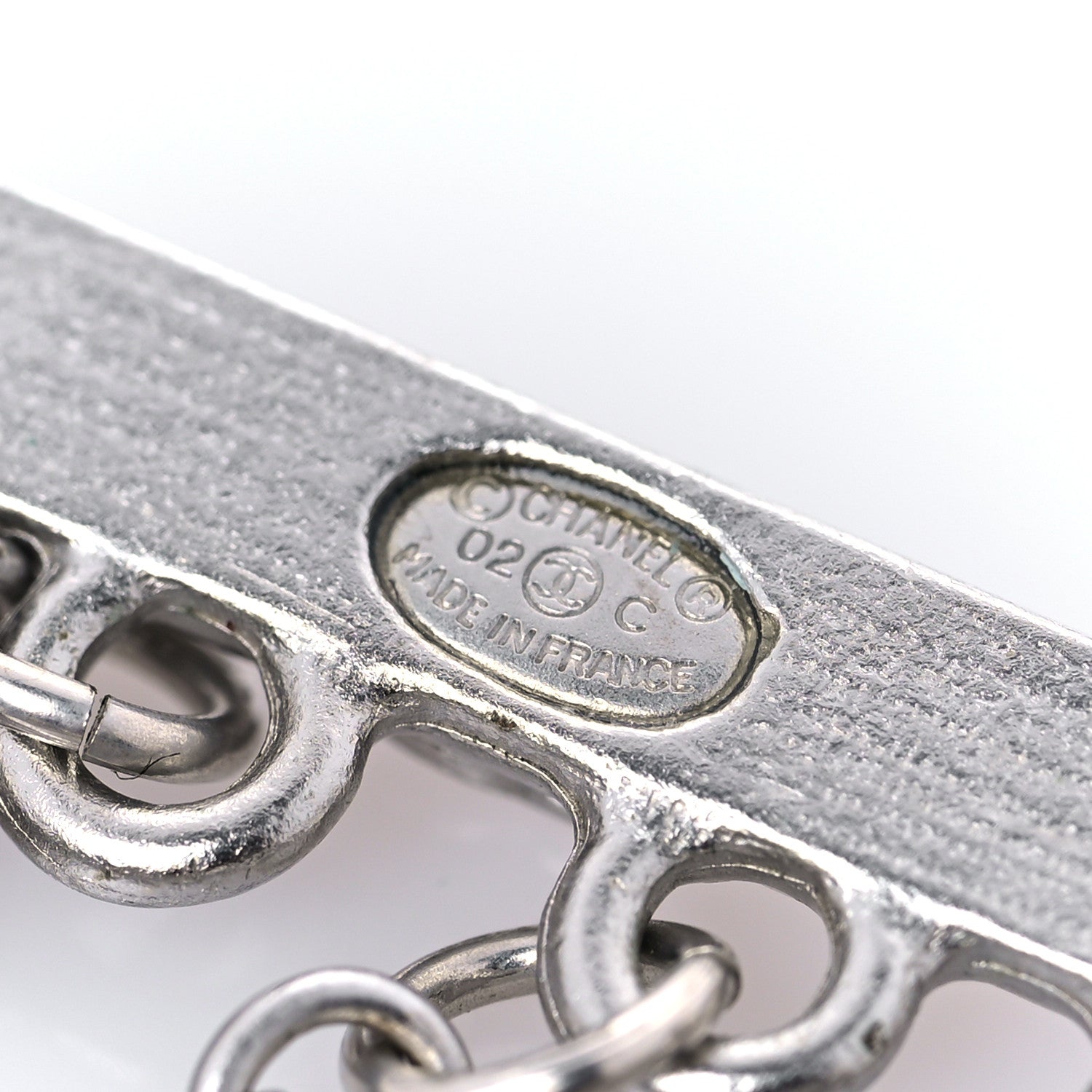 Chanel Crystal Chain Logo Brooch Silver 3 of 5