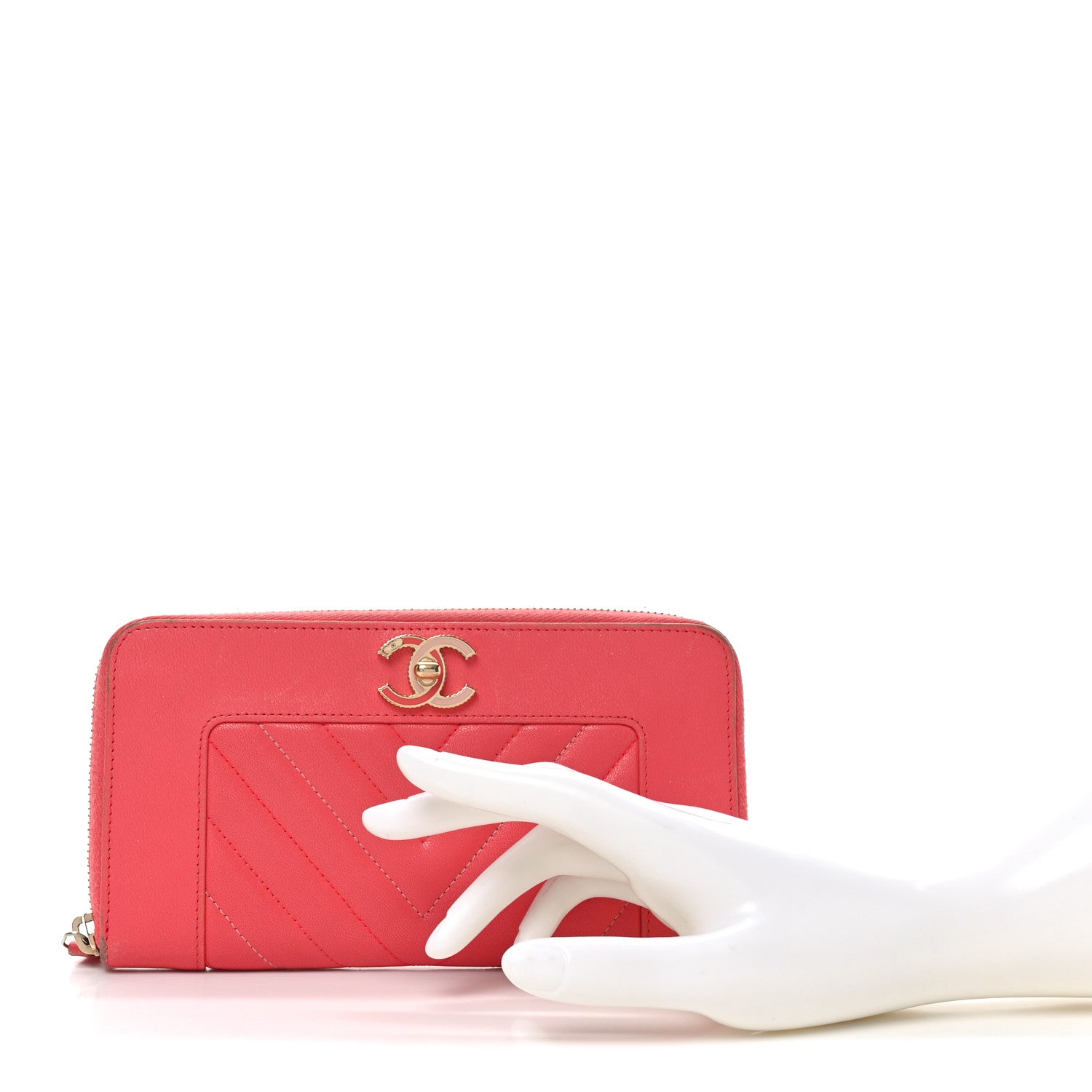 Chanel Sheepskin Chevron Quilted Mademoiselle Vintage Zip Around Wallet Pink 2 of 11