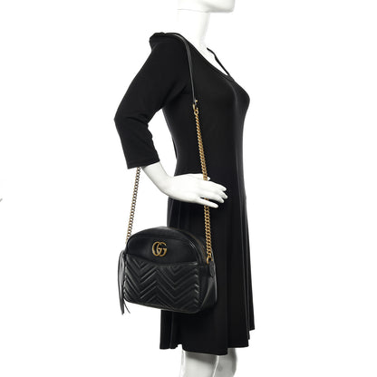 Gucci Calfskin Matelasse Medium GG Marmont Chain Shoulder Bag Black 2 of 11