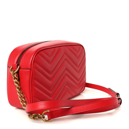 Gucci Calfskin Matelasse Small GG Marmont Chain Shoulder Bag Hibiscus Red 3 of 11