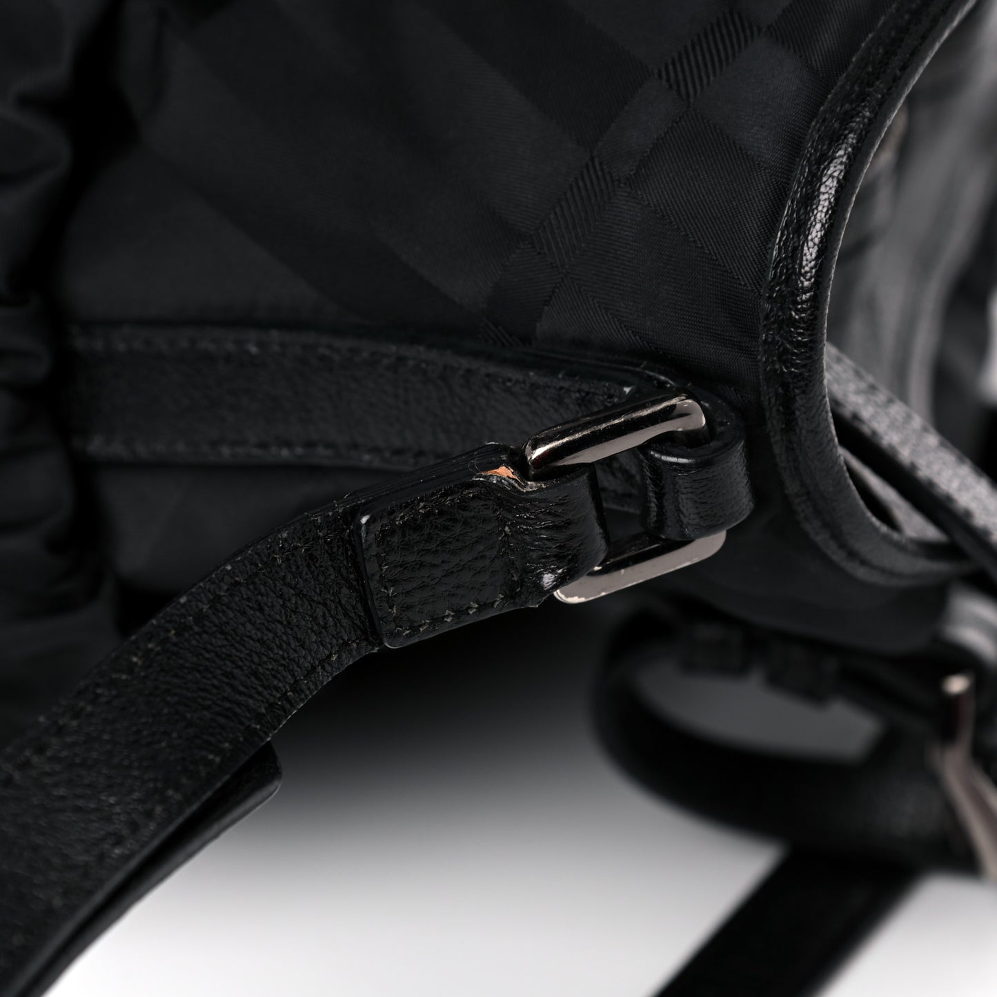 Nylon Tonal Check Drawstring Tote Black