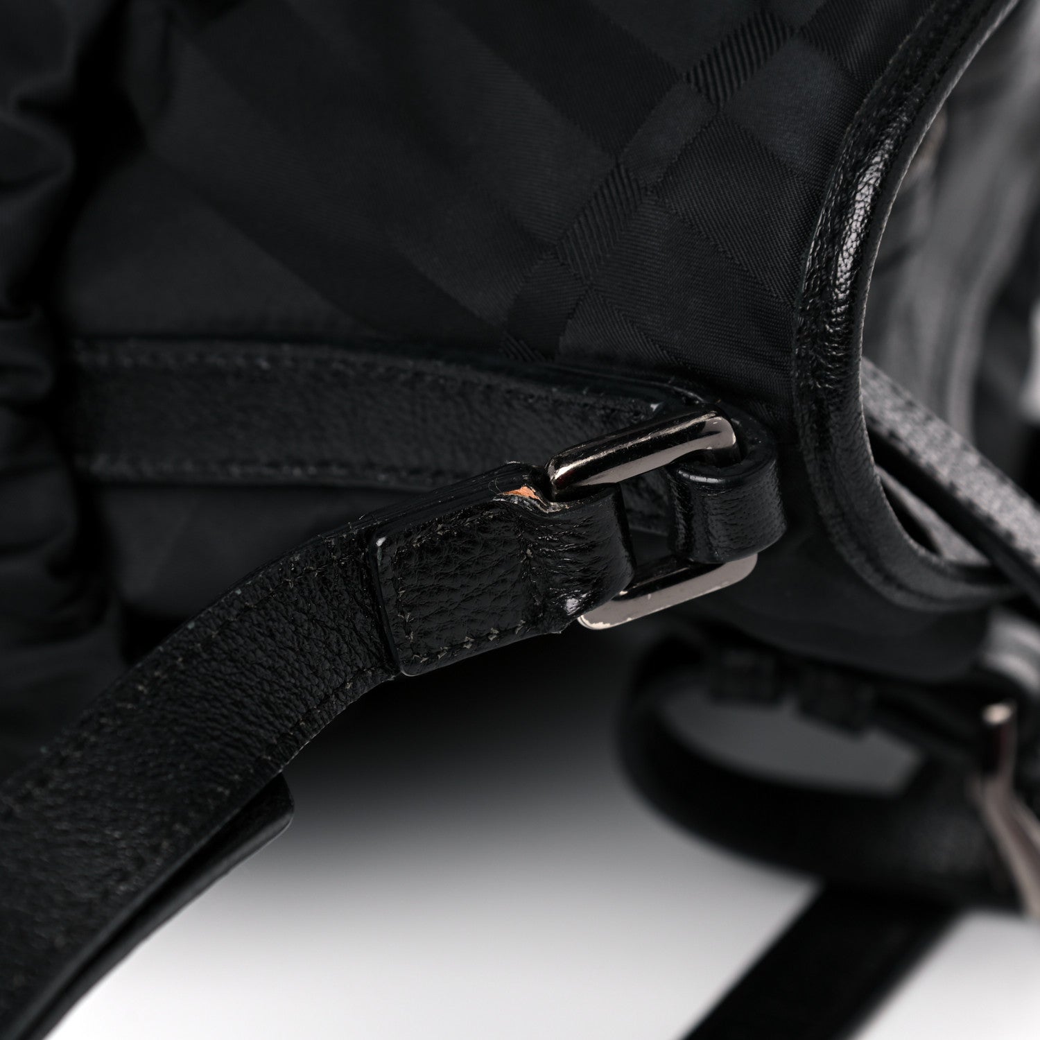Burberry Nylon Tonal Check Drawstring Tote Black 11 of 18