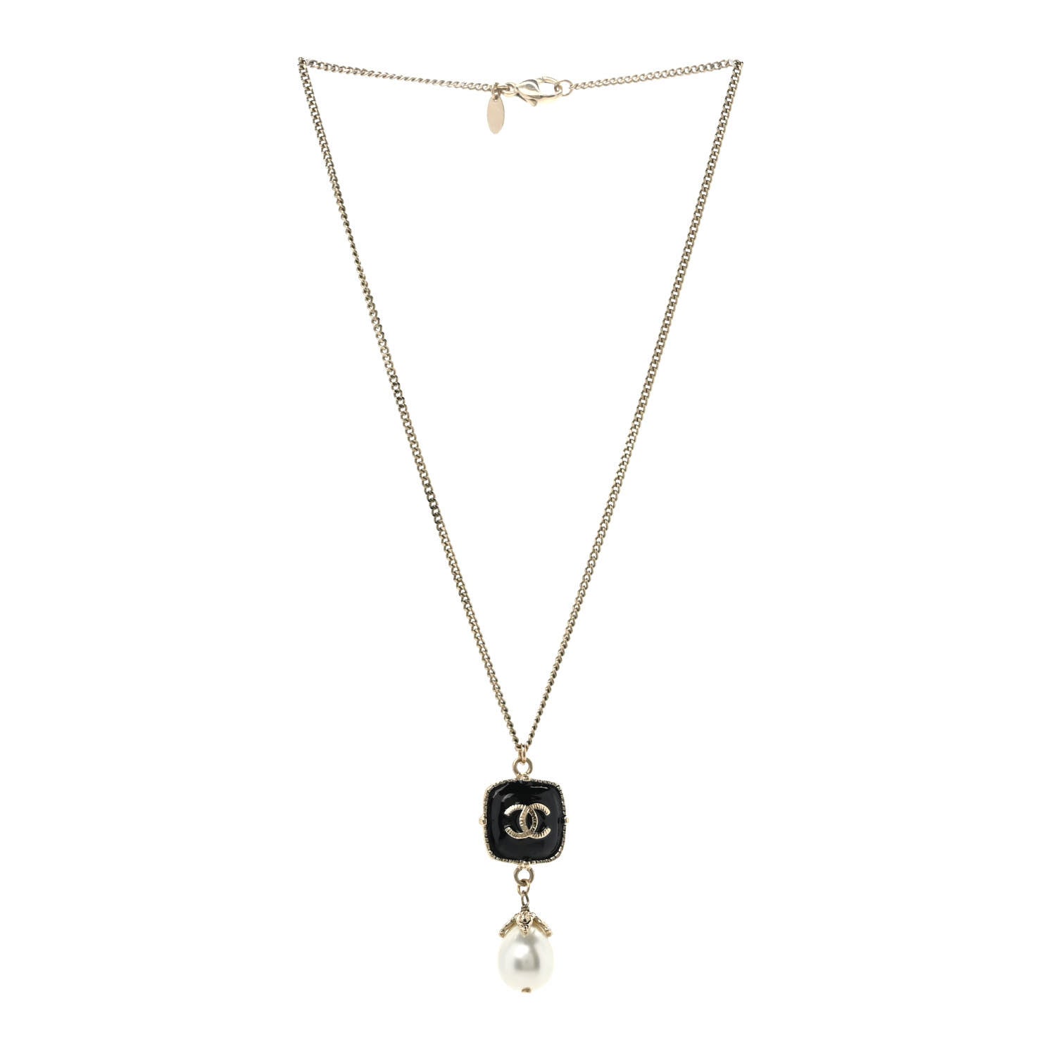 Chanel Enamel Pearl CC Drop Necklace Black Gold 3 of 6