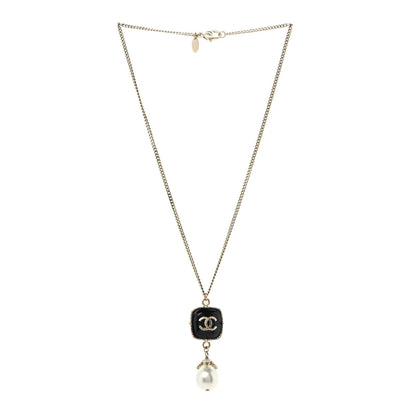 Chanel Enamel Pearl CC Drop Necklace Black Gold 3 of 6