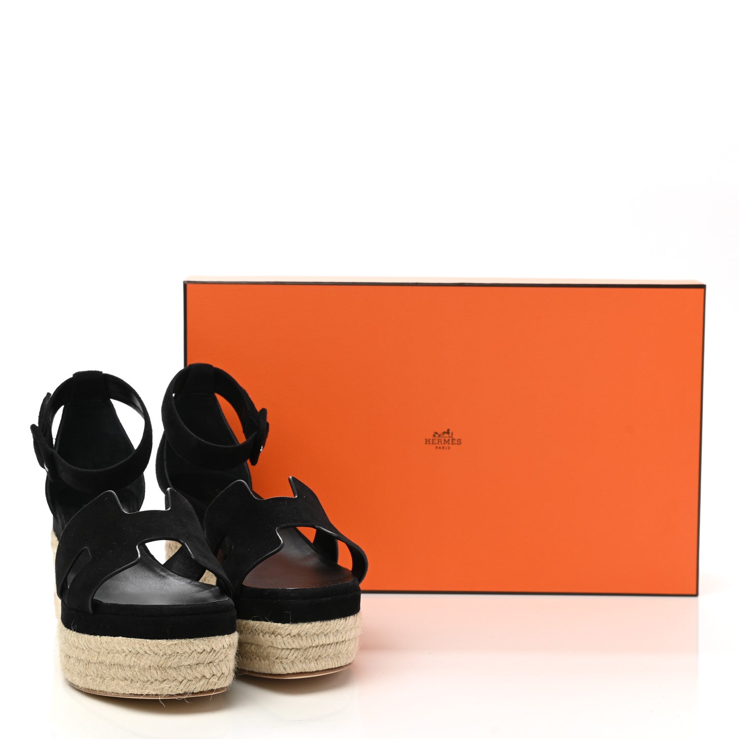 Hermes Suede Elda Espadrille Wedge Sandals 37 Black 8 of 8