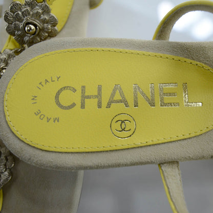 Chanel Leather Camellia Thong Sandals 36 Yellow 5 of 7