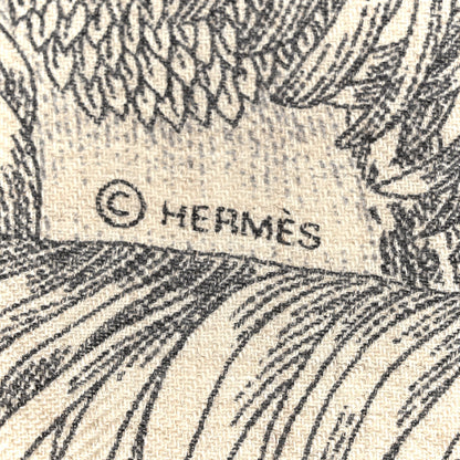 Hermes Cashmere Silk Faubourg Tropical Shawl 140 Naturel Gris Anthracite 3 of 3