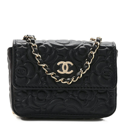 Chanel Lambskin Camellia Embossed Chain Belt Bag Black 1 of 11