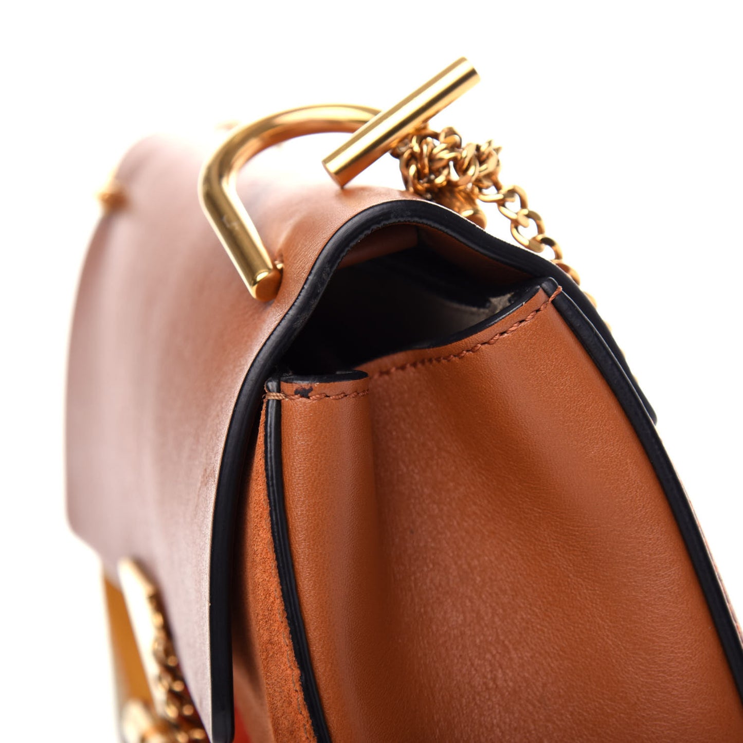 Calfskin Suede Rainbow Patchwork Drew Shoulder Bag Caramel
