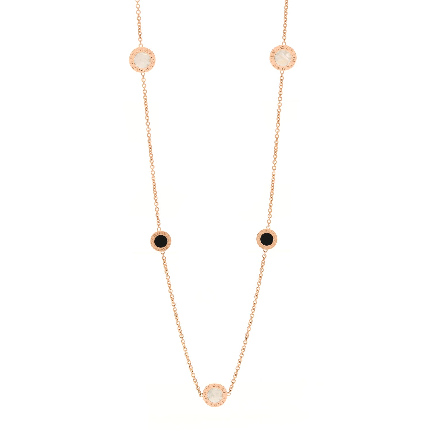 Bulgari 18K Rose Gold Black Onyx Mother of Pearl BVLGARI BVLGARI Long Station Necklace 1 of 7