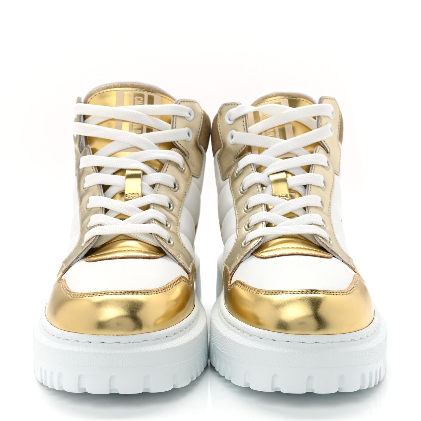 Nylon Laminated Calfskin Womens D-Player High Top Sneakers 37.5 White Gold