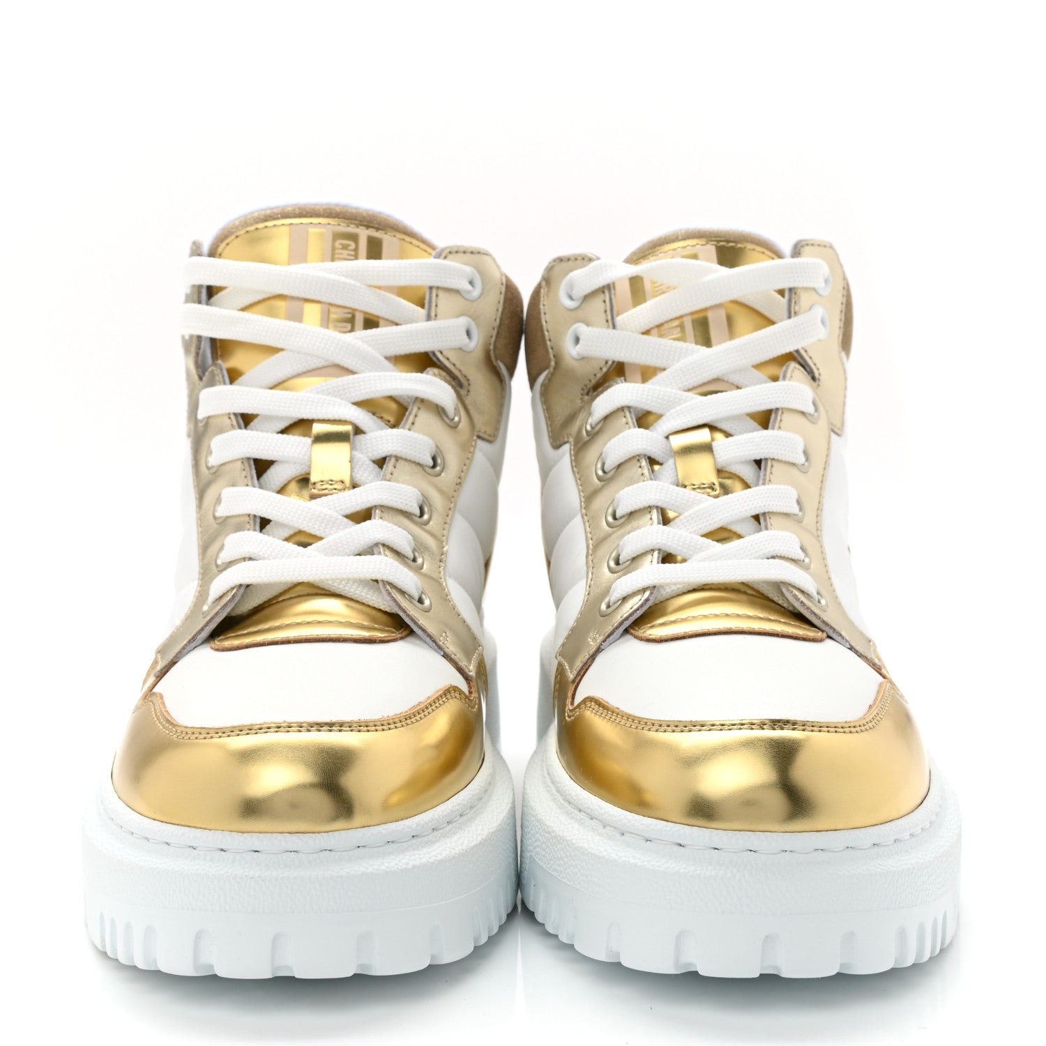 Christian Dior Nylon Laminated Calfskin Womens D-Player High Top Sneakers 37.5 White Gold 2 of 8