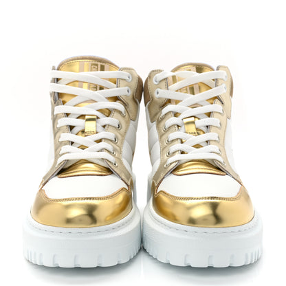 Christian Dior Nylon Laminated Calfskin Womens D-Player High Top Sneakers 37.5 White Gold 2 of 8