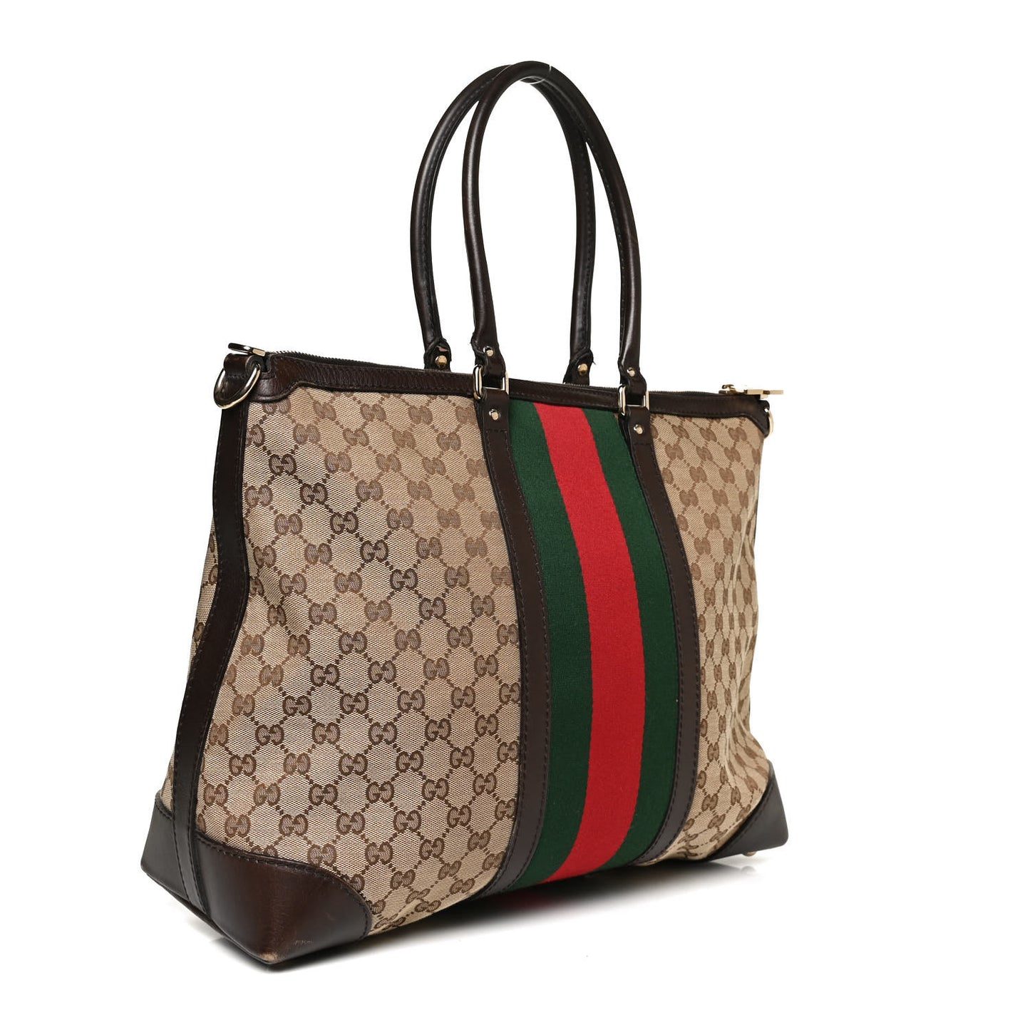 GG Canvas Vintage Web Large Tote Brown