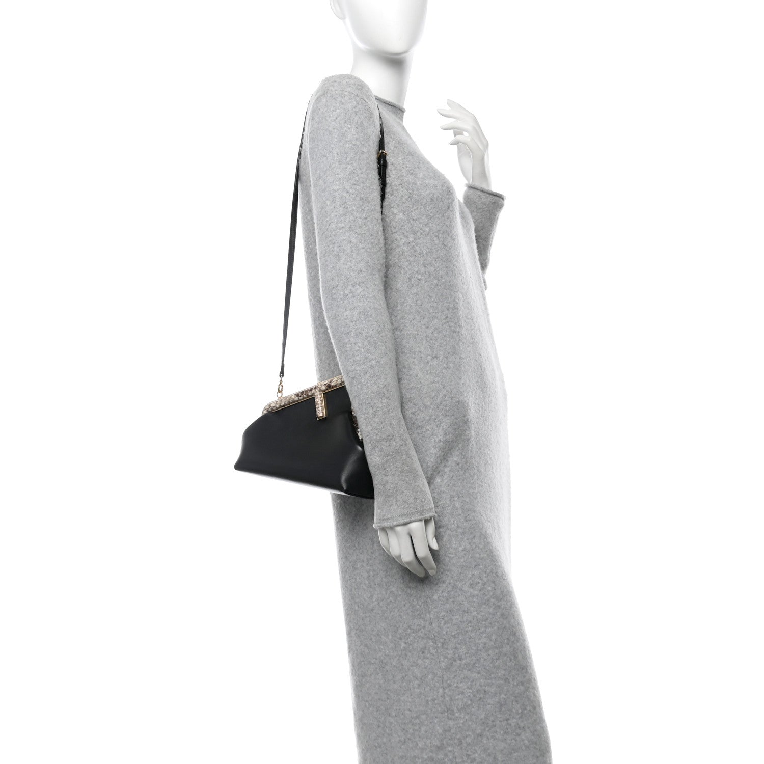 Fendi Shiny Nappa Snakeskin Small Fendi First Black 2 of 11