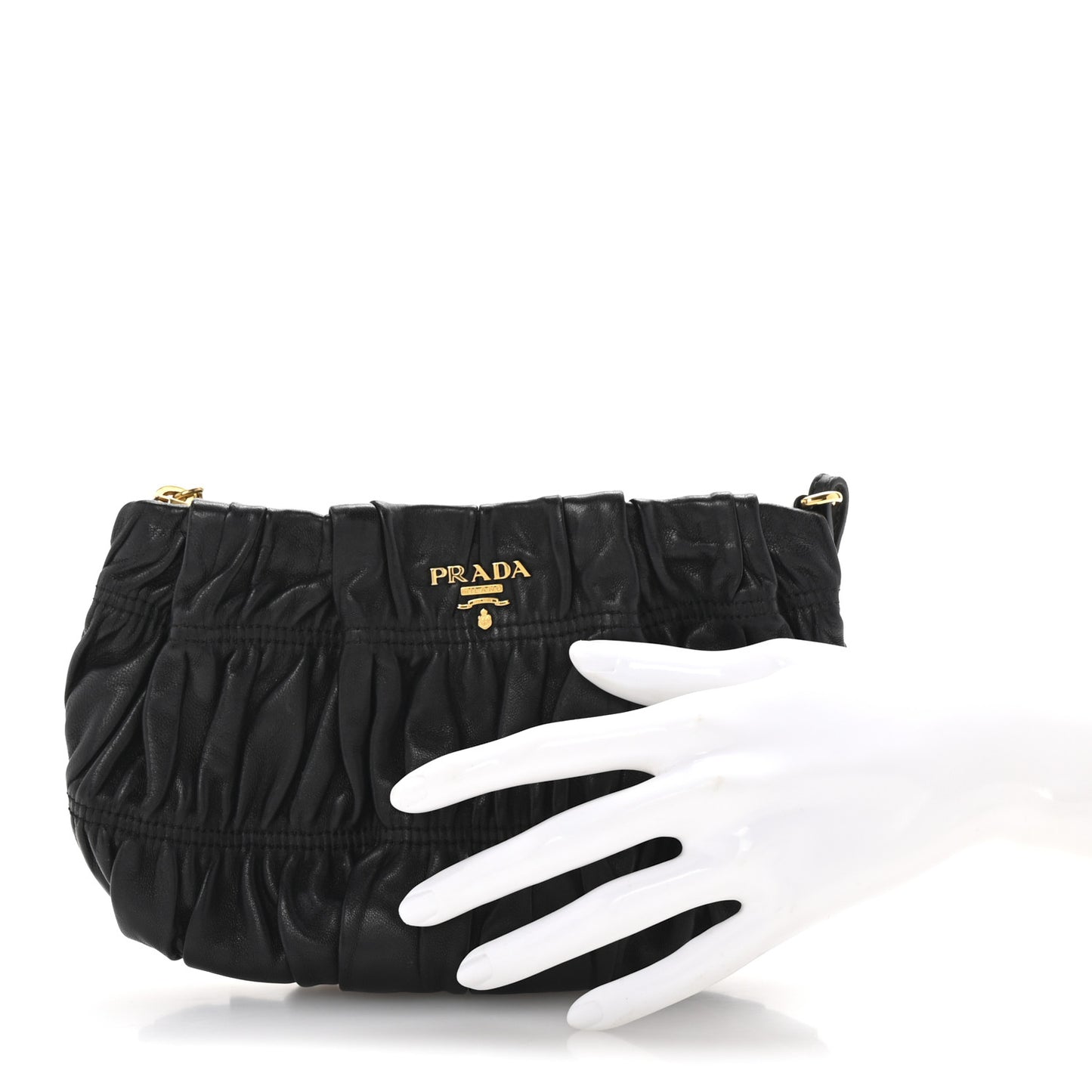 Nappa Gaufre Wristlet Clutch Black