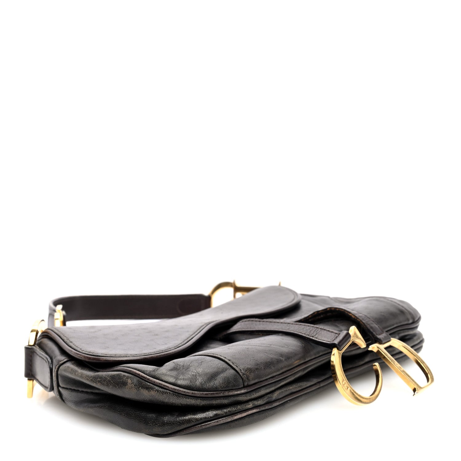 Christian Dior Ostrich Embossed Double Saddle Bag Brown 4 of 11