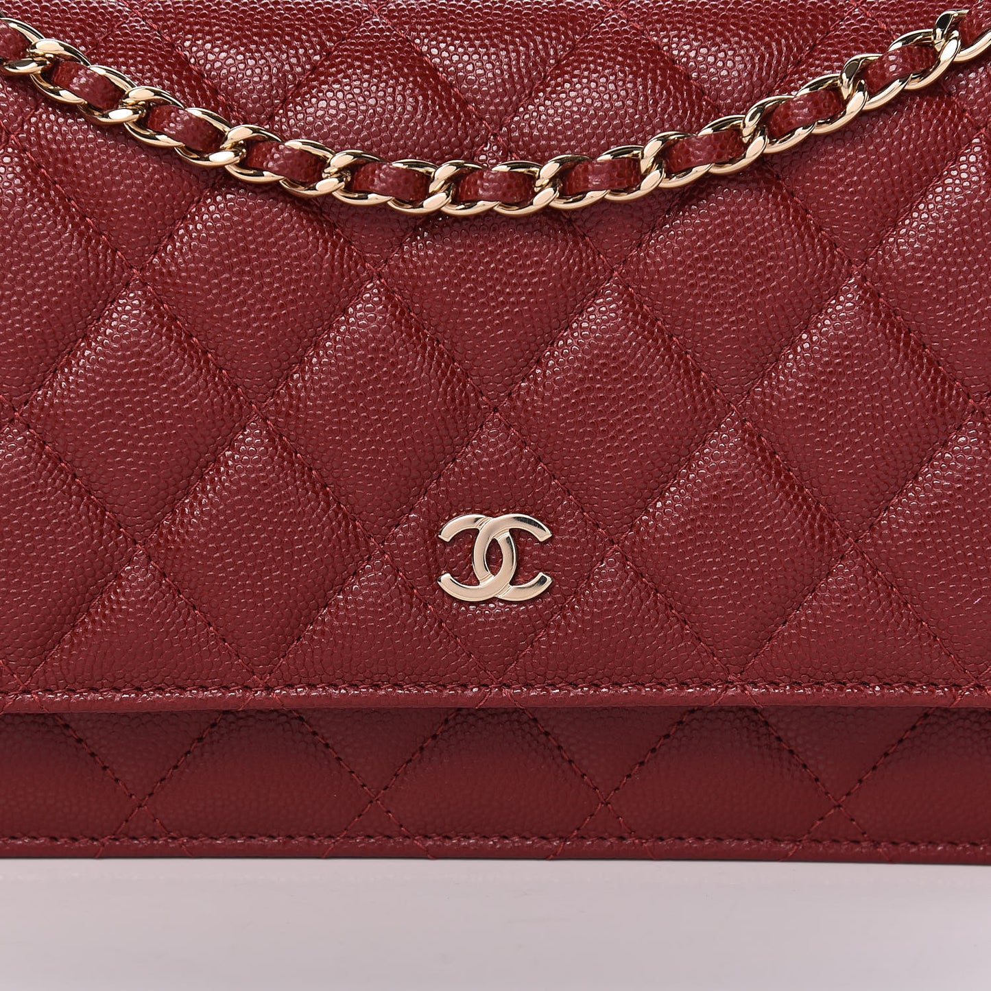 Caviar Quilted Wallet On Chain WOC Dark Red