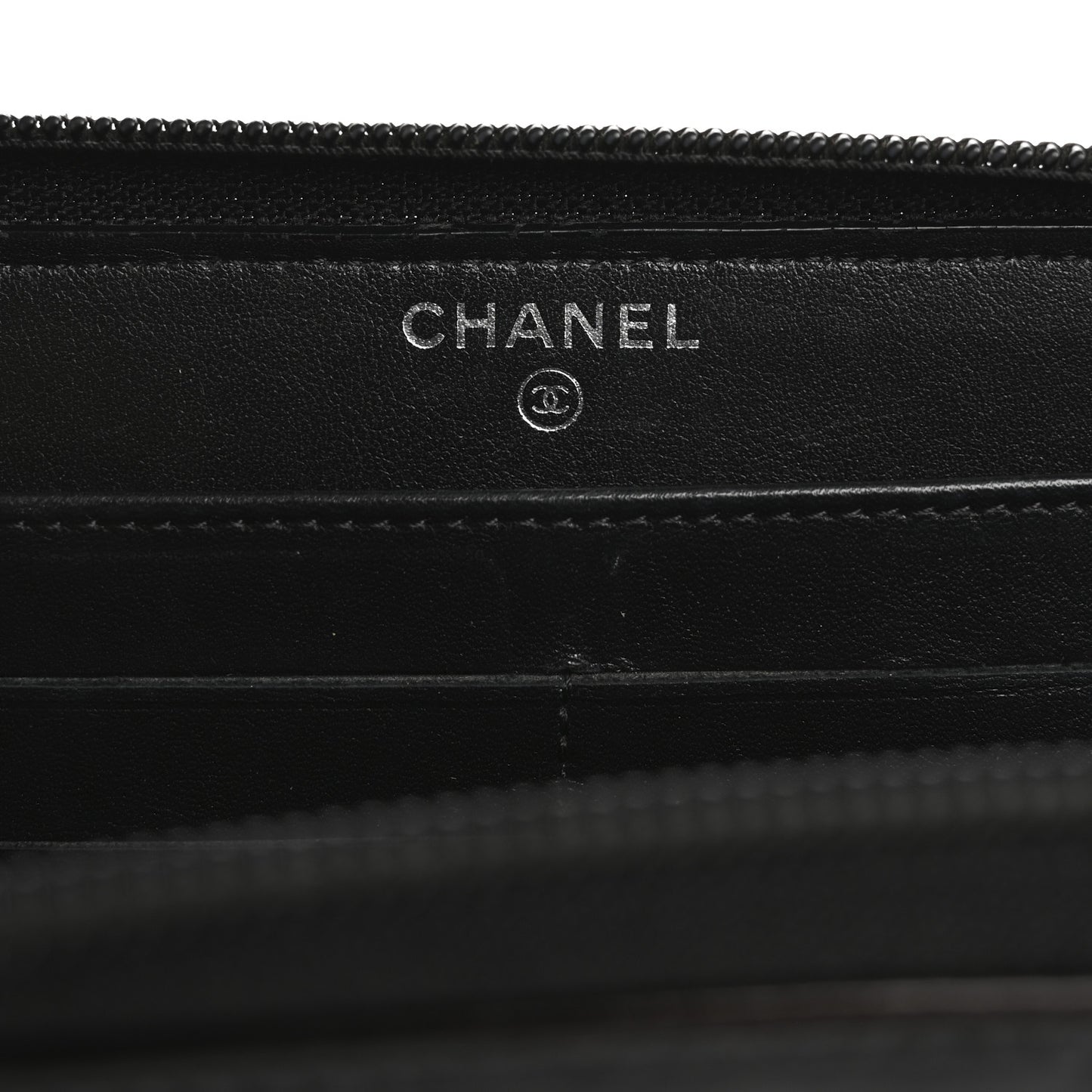Patent Camellia Embossed Large Zip Around Gusset Wallet Black