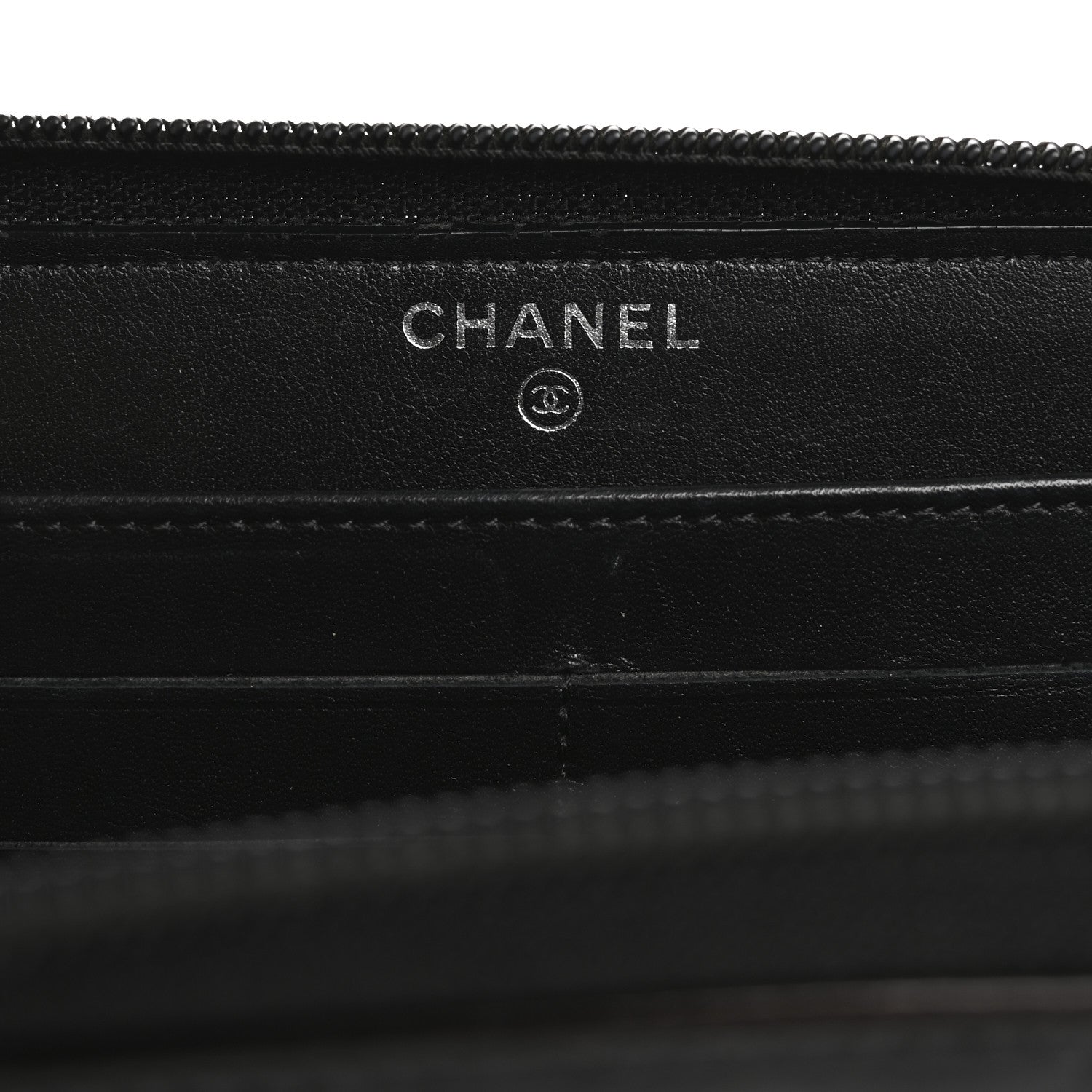 Chanel Patent Camellia Embossed Large Zip Around Gusset Wallet Black 6 of 14