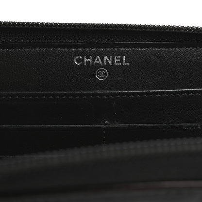 Chanel Patent Camellia Embossed Large Zip Around Gusset Wallet Black 6 of 14