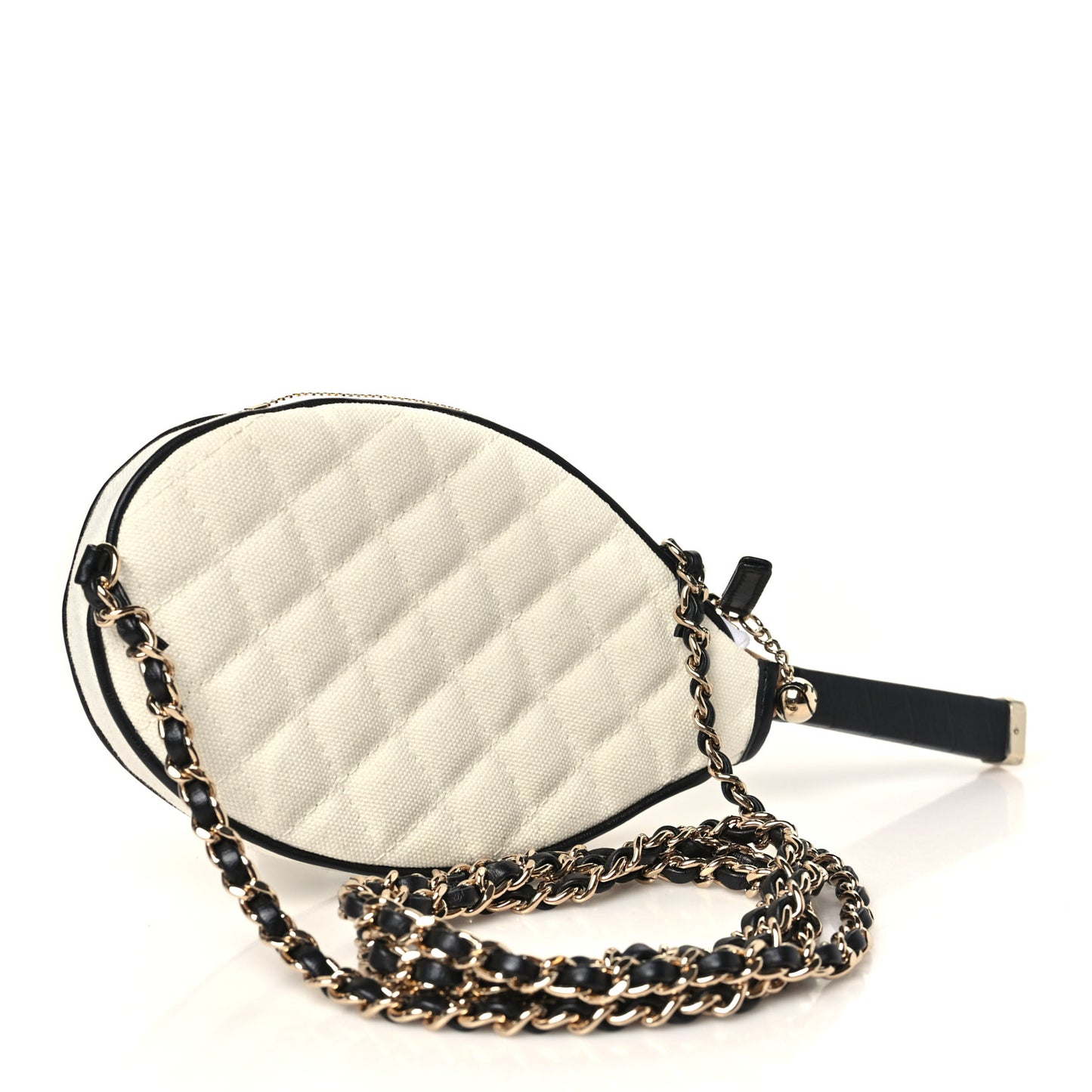 Canvas Calfskin Tennis Racket Clutch With Chain White Black