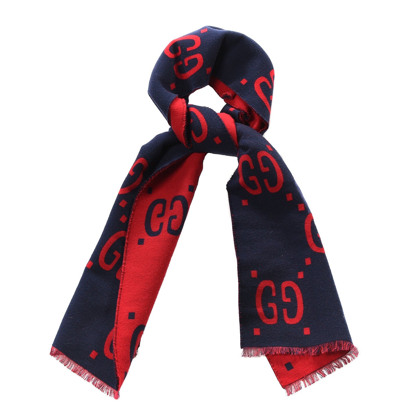 Wool Silk Monogram Jumbo GG Freedom Scarf Midnight Blue Red
