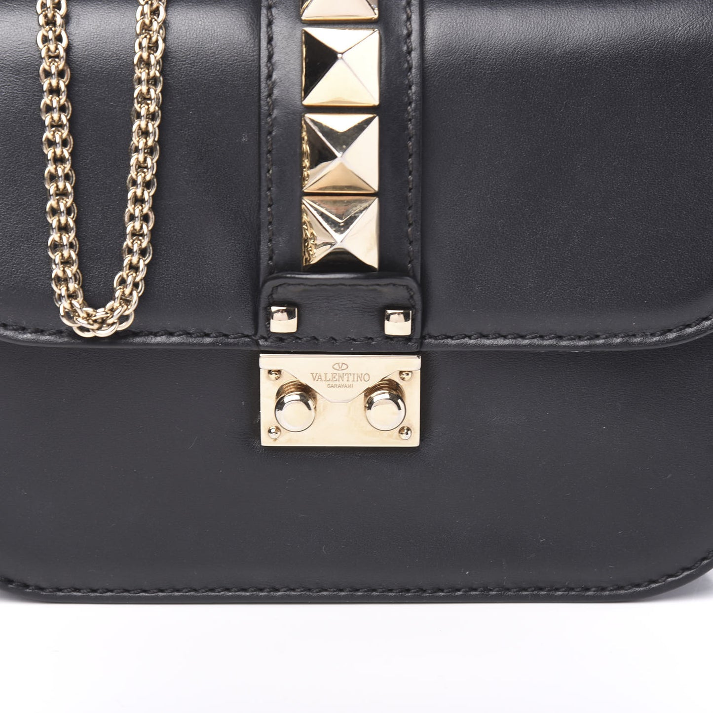 Vitello Small Glam Lock Rockstud Flap Black