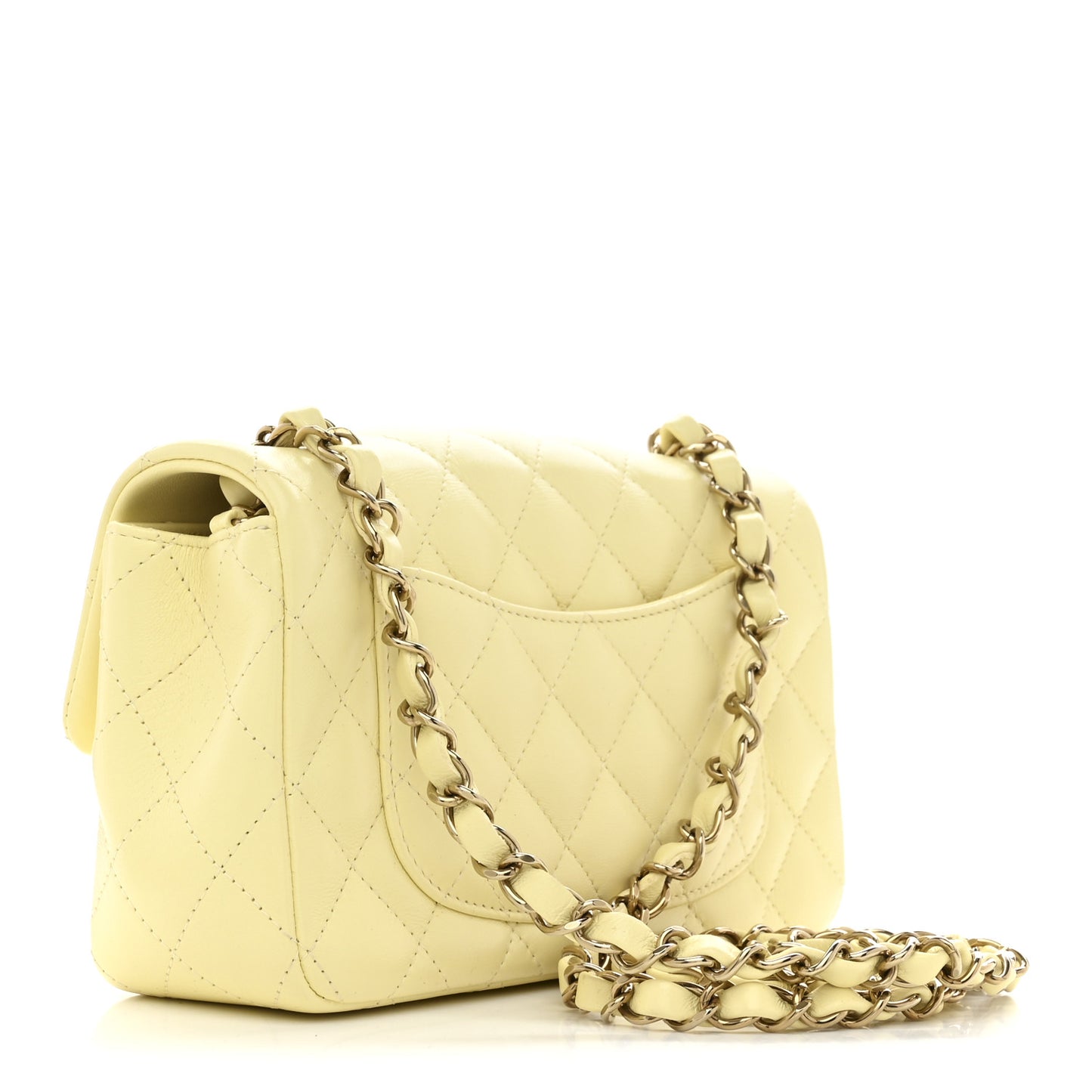 Lambskin Quilted Mini Rectangular Flap Light Yellow