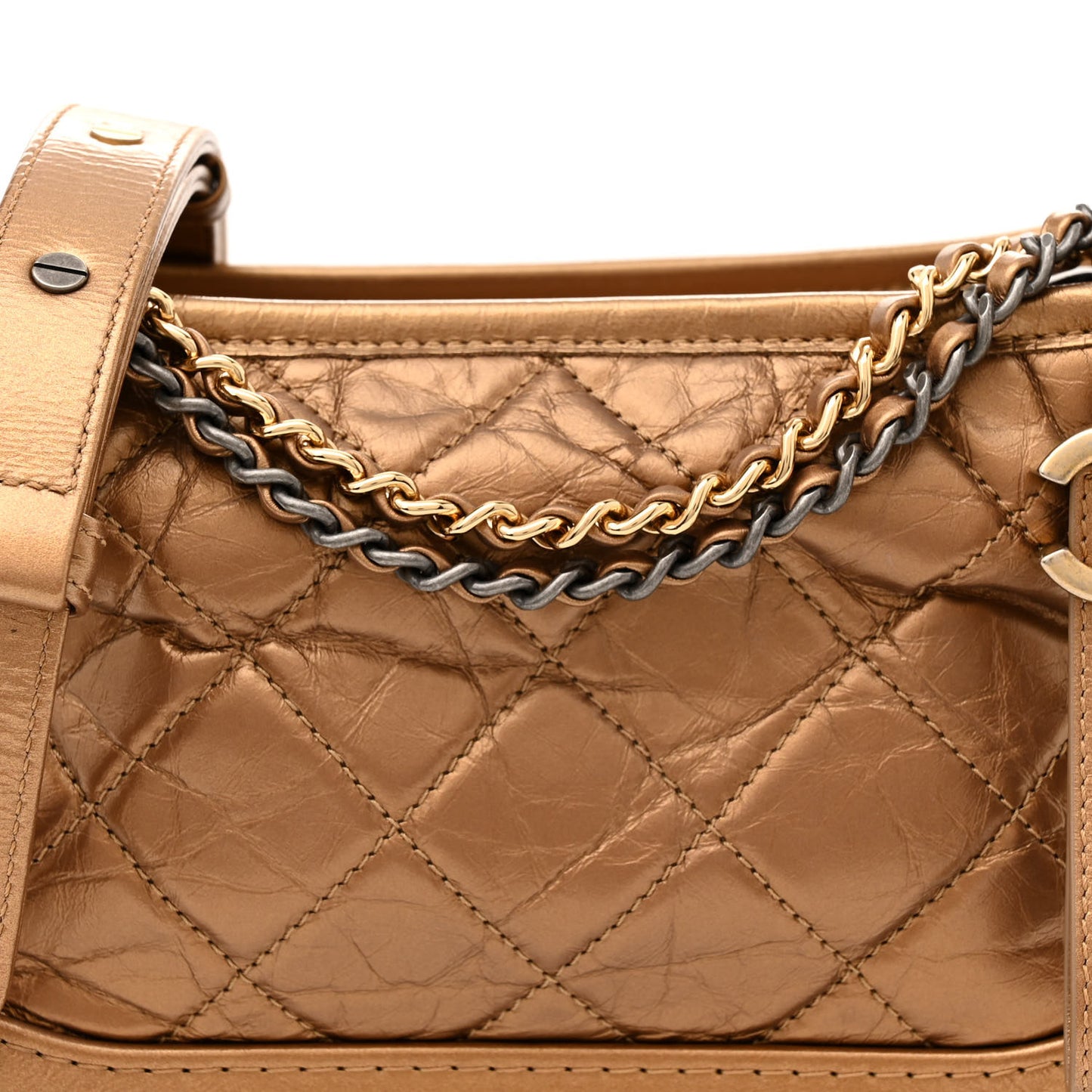 Metallic Aged Calfskin Quilted Small Gabrielle Hobo Bronze
