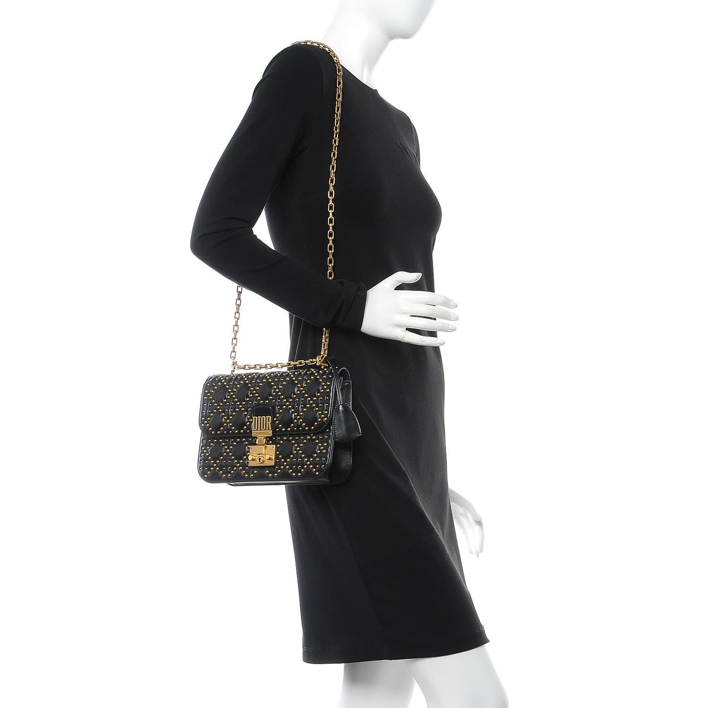 Lambskin Cannage Studded Large Dioraddict Flap Bag Black