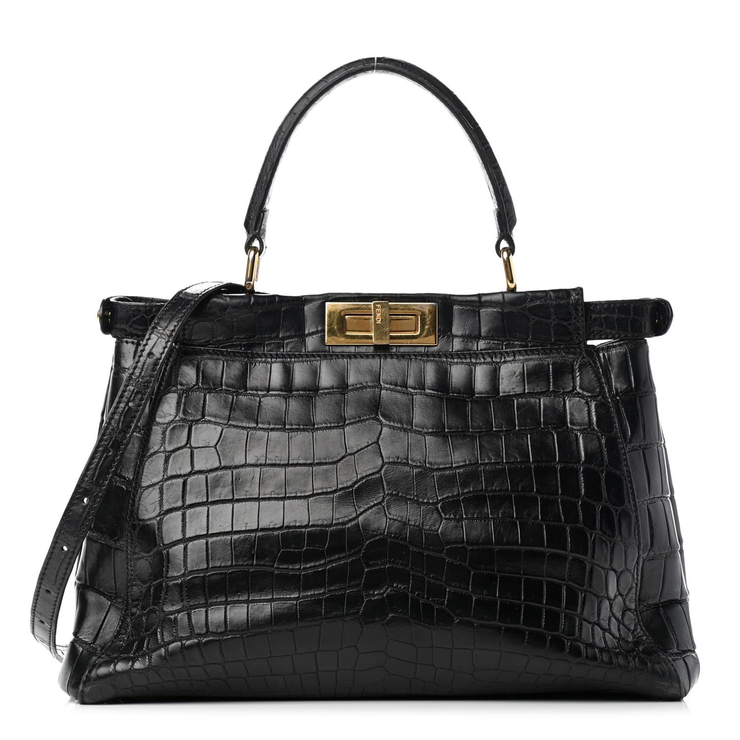 Crocodile Medium Peekaboo Iconic Satchel Black