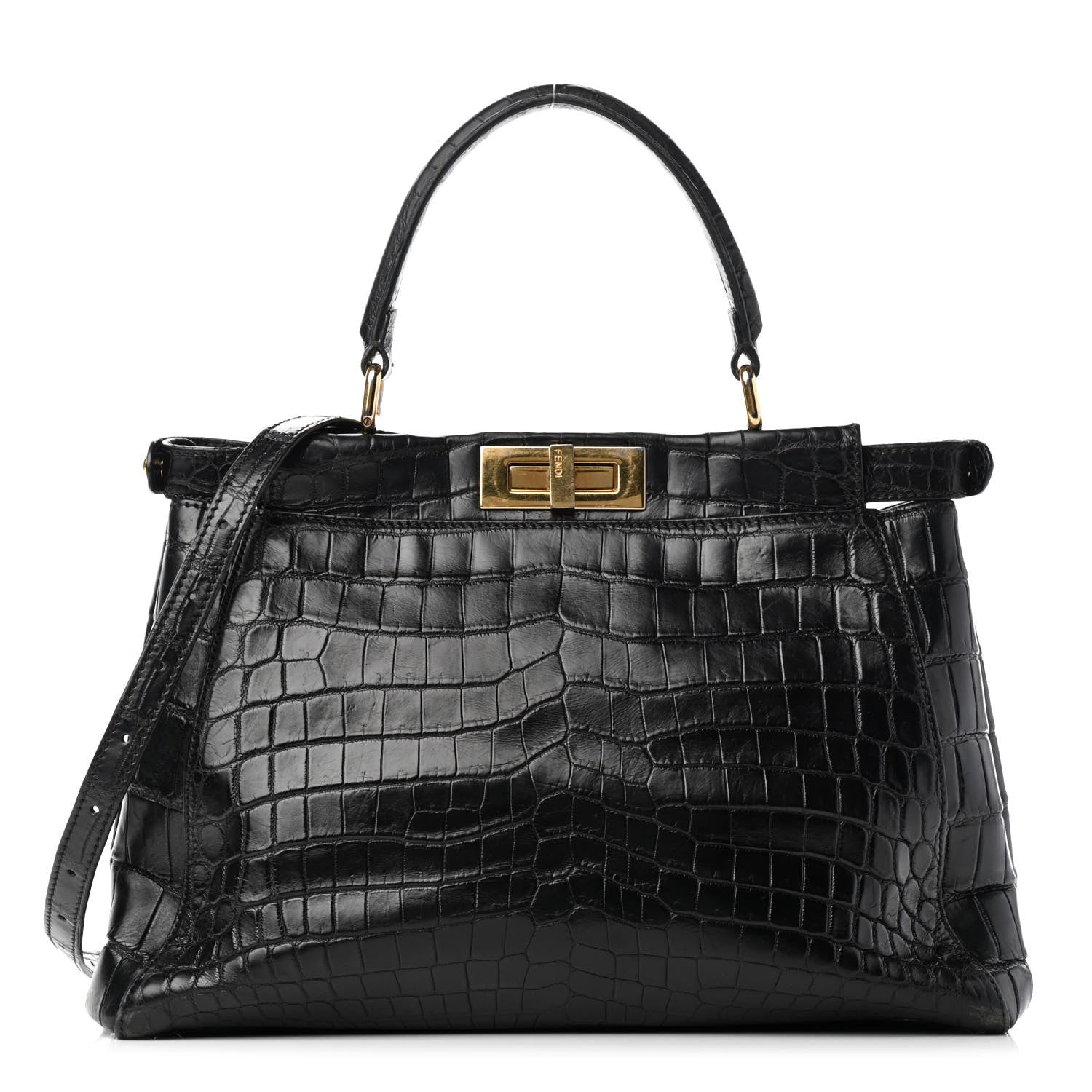Fendi Crocodile Medium Peekaboo Iconic Satchel Black 1 of 10