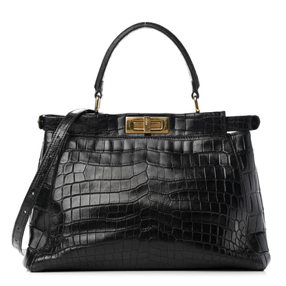 Fendi Crocodile Medium Peekaboo Iconic Satchel Black 1 of 10