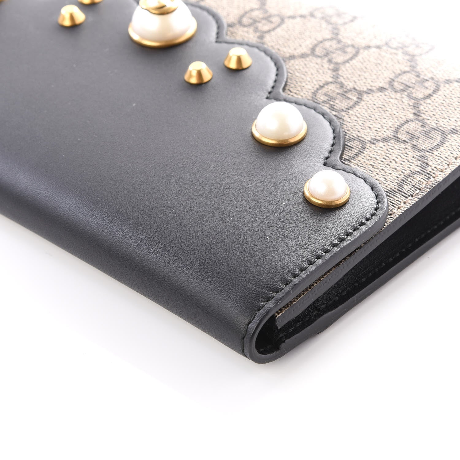 Gucci GG Supreme Monogram Mini Peony Pearly Clutch Black 8 of 11