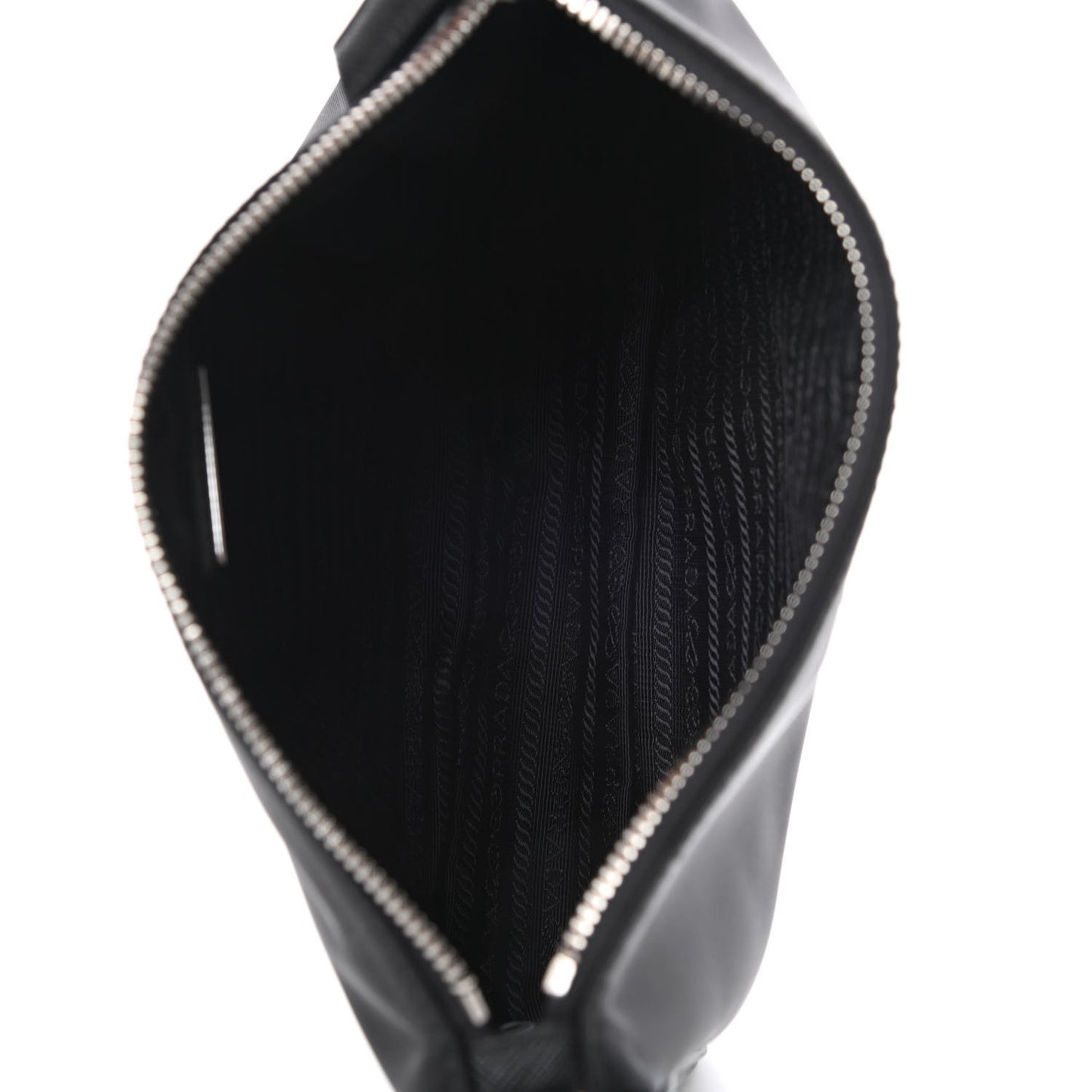 Tessuto Nylon Saffiano Rubber Triangle Logo Pocket Zippered Shoulder Bag Black