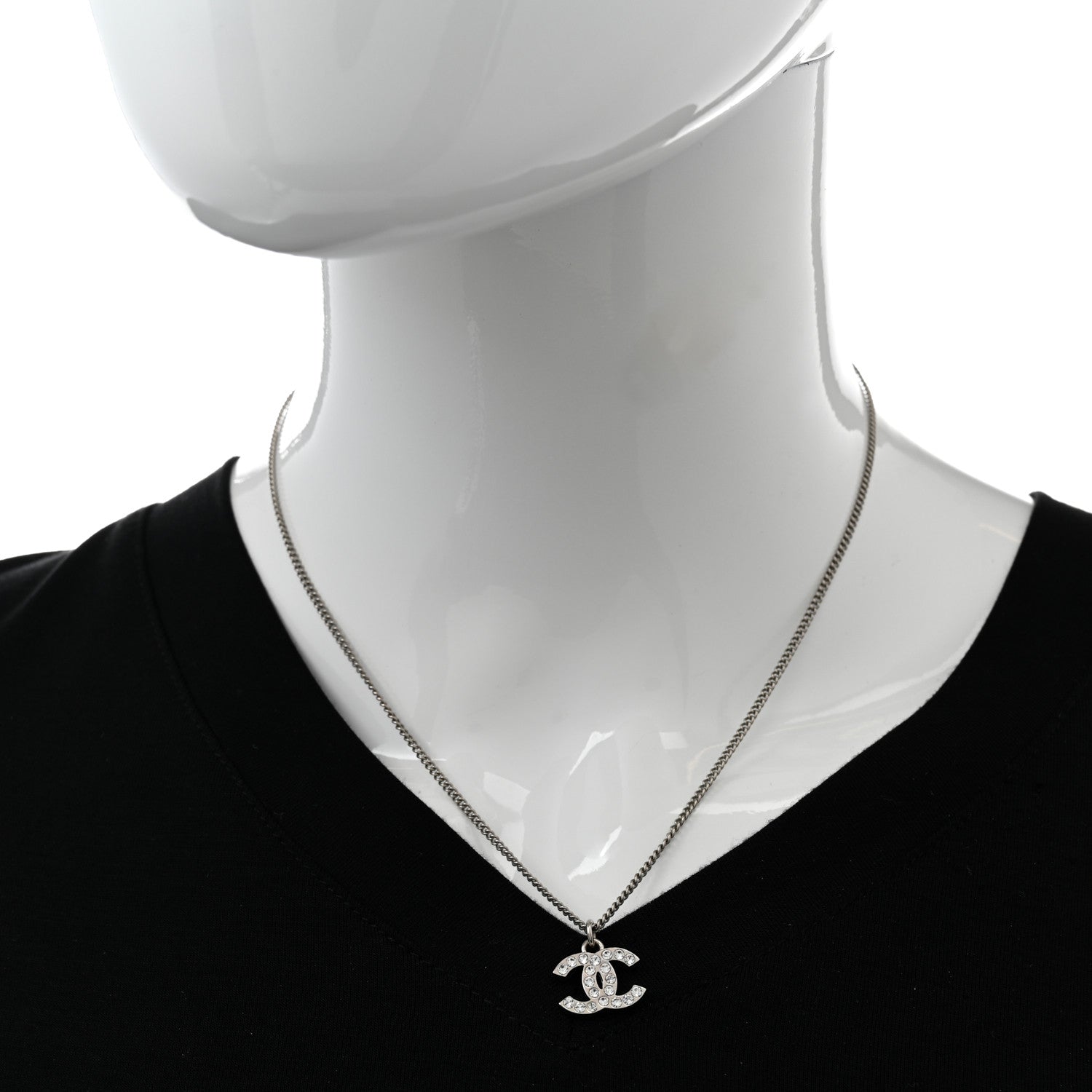 Chanel Crystal Timeless CC Necklace Silver 2 of 6