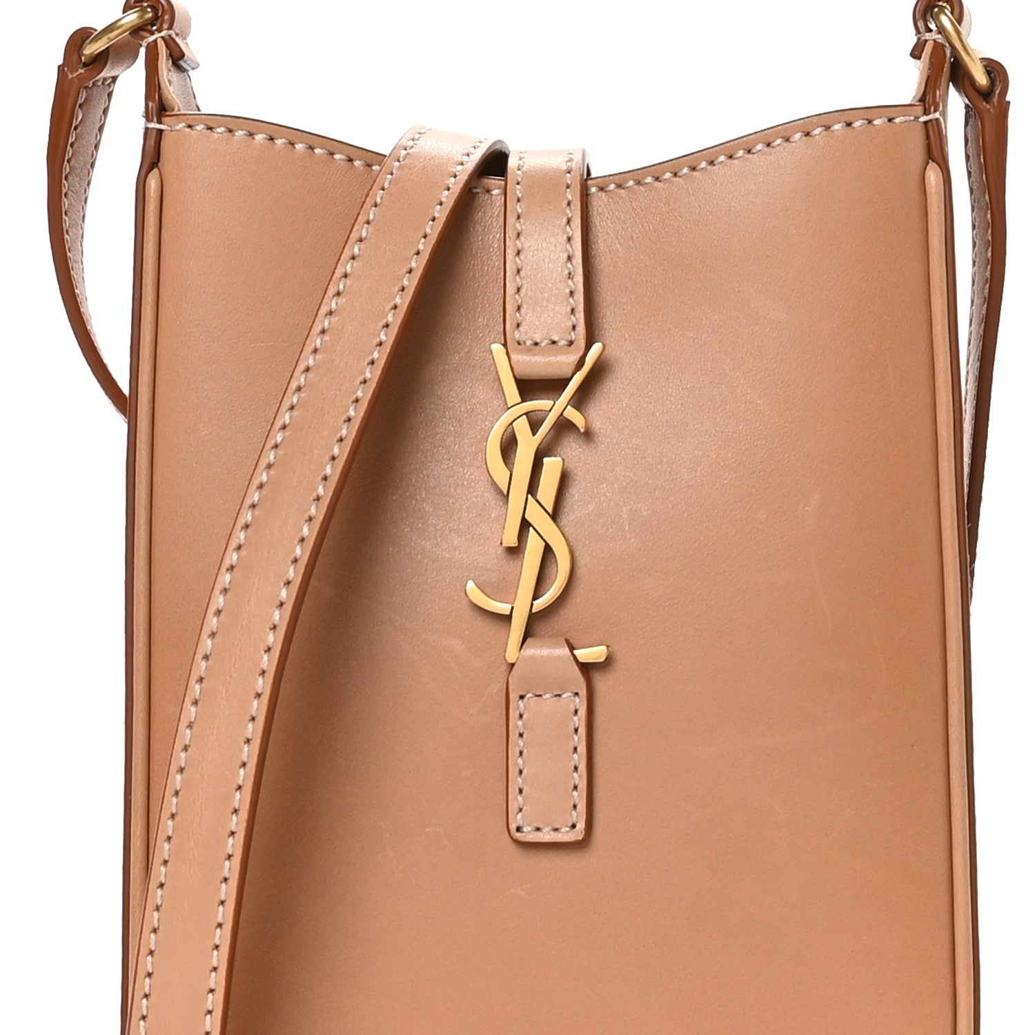 Saint Laurent Smooth Calfskin Le 5 A 7 Vertical Hobo Brown Gold 8 of 11