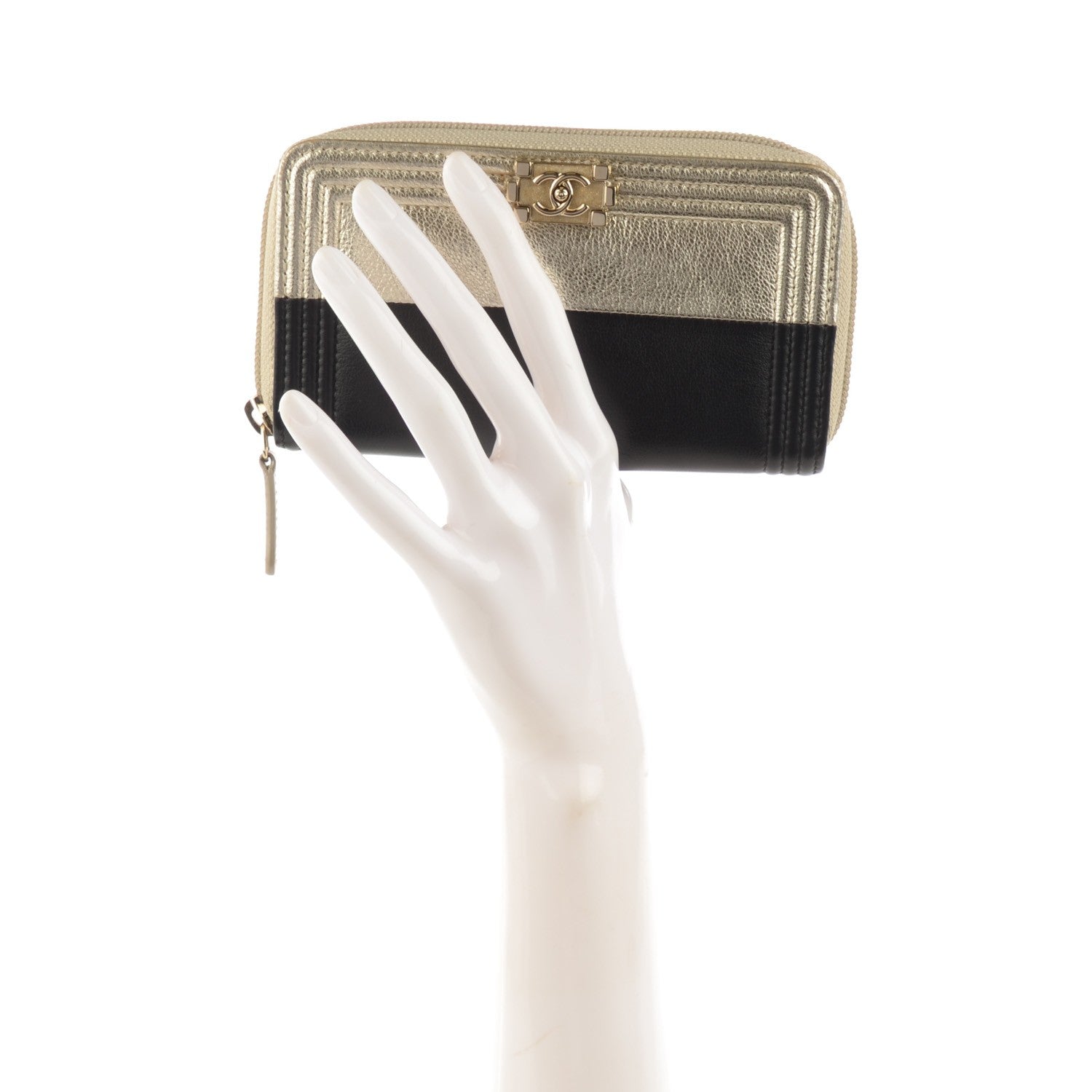 Chanel Lambskin Boy Zip Around Wallet Black Gold 2 of 8
