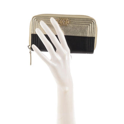 Chanel Lambskin Boy Zip Around Wallet Black Gold 2 of 8