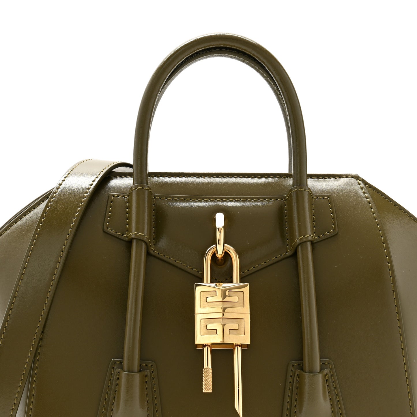 Box Calfskin Mini Lock Antigona Shoulder Bag Dark Khaki