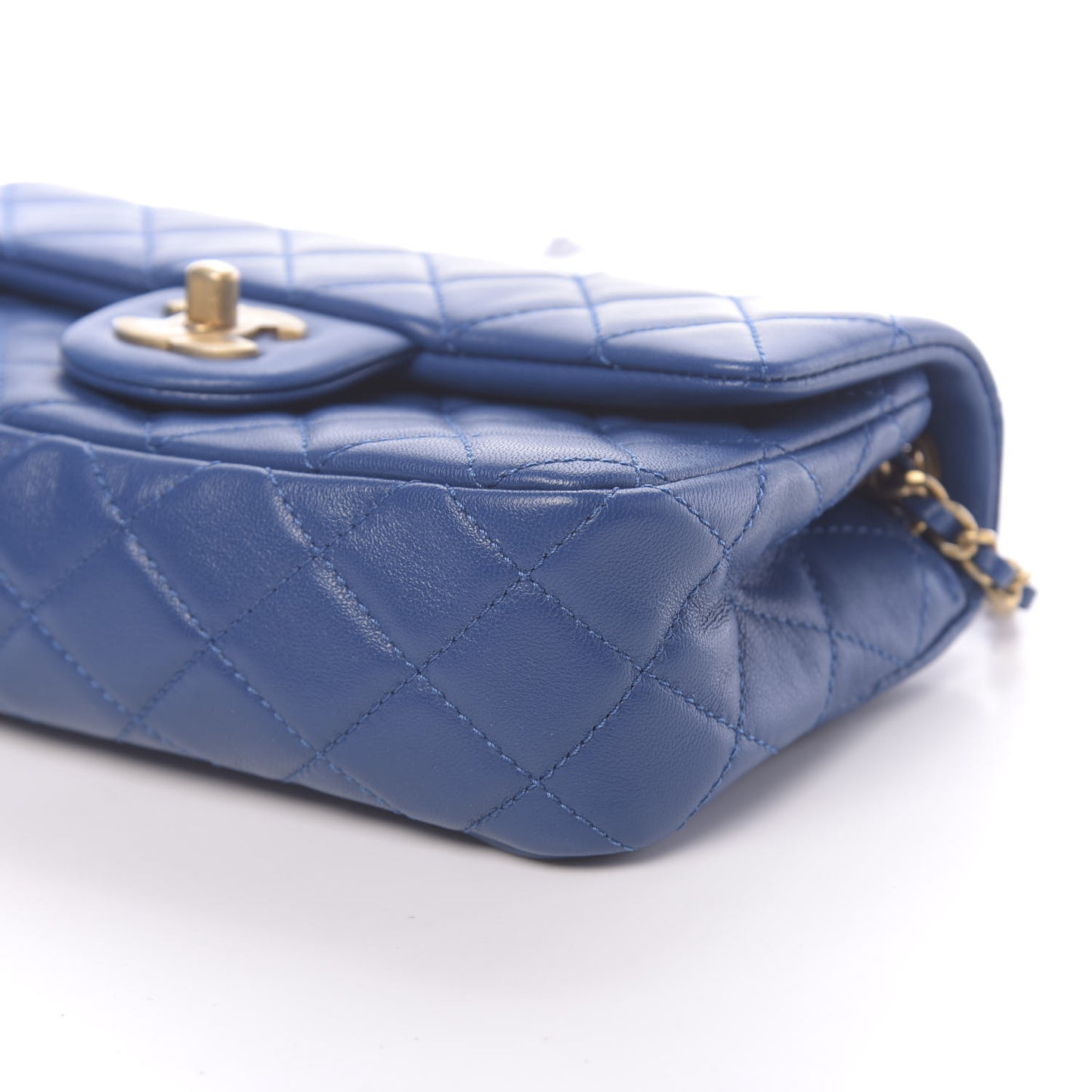Lambskin Quilted Mini Rectangular Pearl Crush Flap Blue