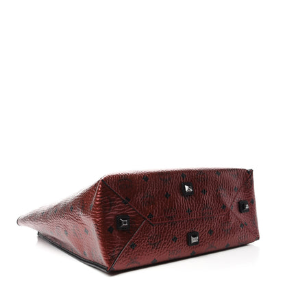 MCM Metallic Visetos Medium Kira North South Shopper Tote Scooter Red 4 of 9