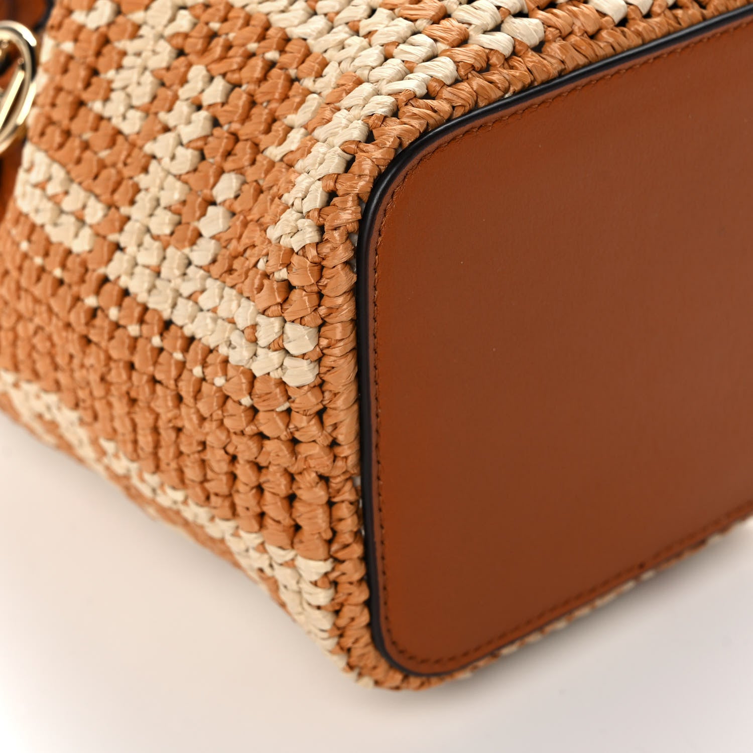 Fendi Raffia Vitello Seta F is Fendi FF Woven Mini Mon Tresor Bucket Bag Brick Natural 9 of 10