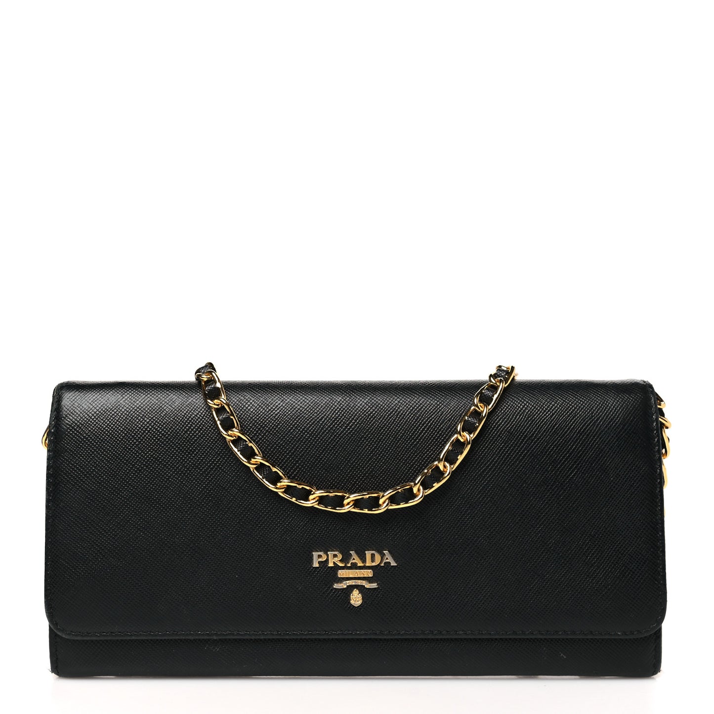 Saffiano Metal Oro Chain Wallet Black