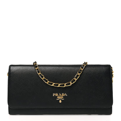Prada Saffiano Metal Oro Chain Wallet Black 1 of 16