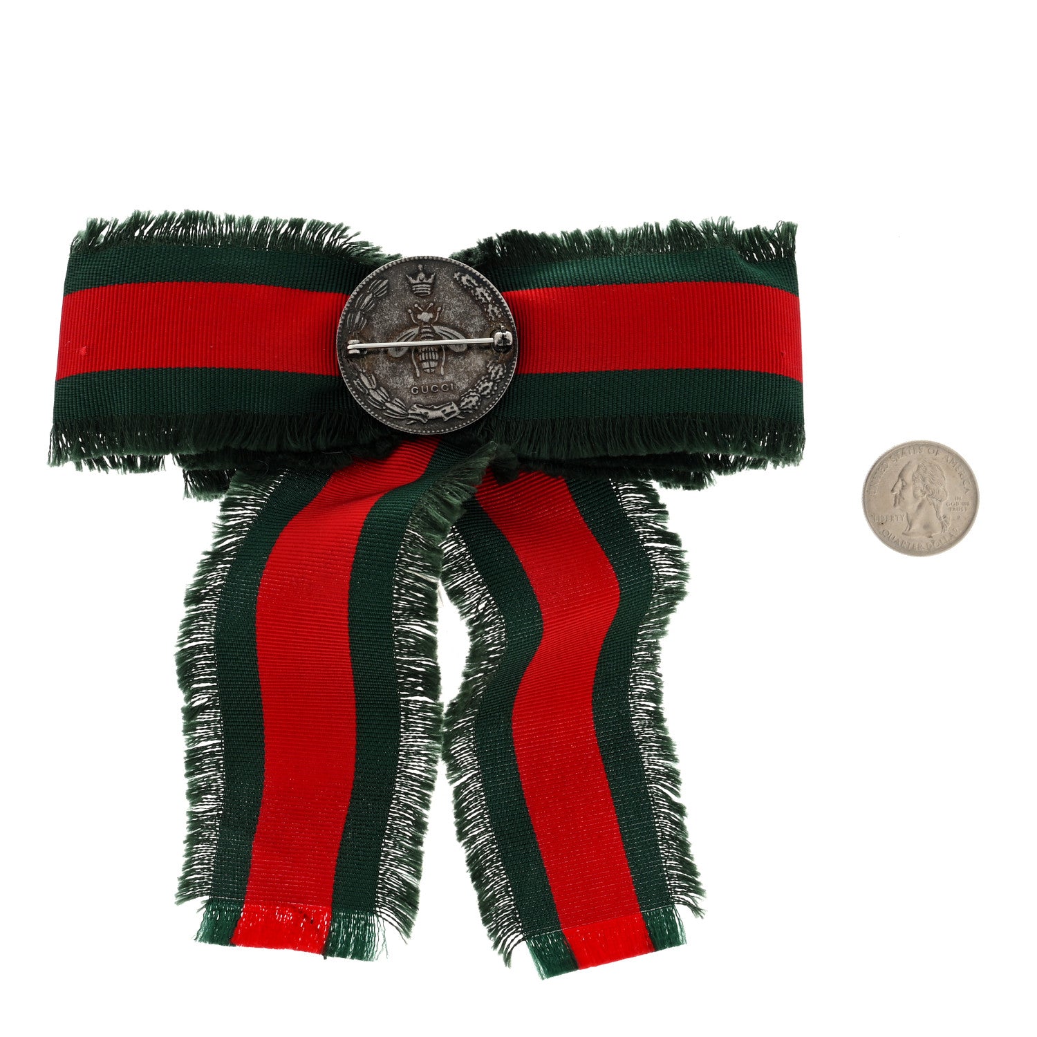 Gucci Grosgrain Web Pearl Crystal Bow Brooch 2 of 3