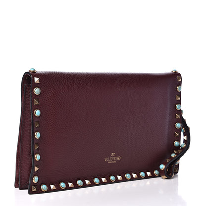 Valentino Garavani Pebbled Calfskin Rockstud Rolling Wristlet Clutch Rubin 2 of 11