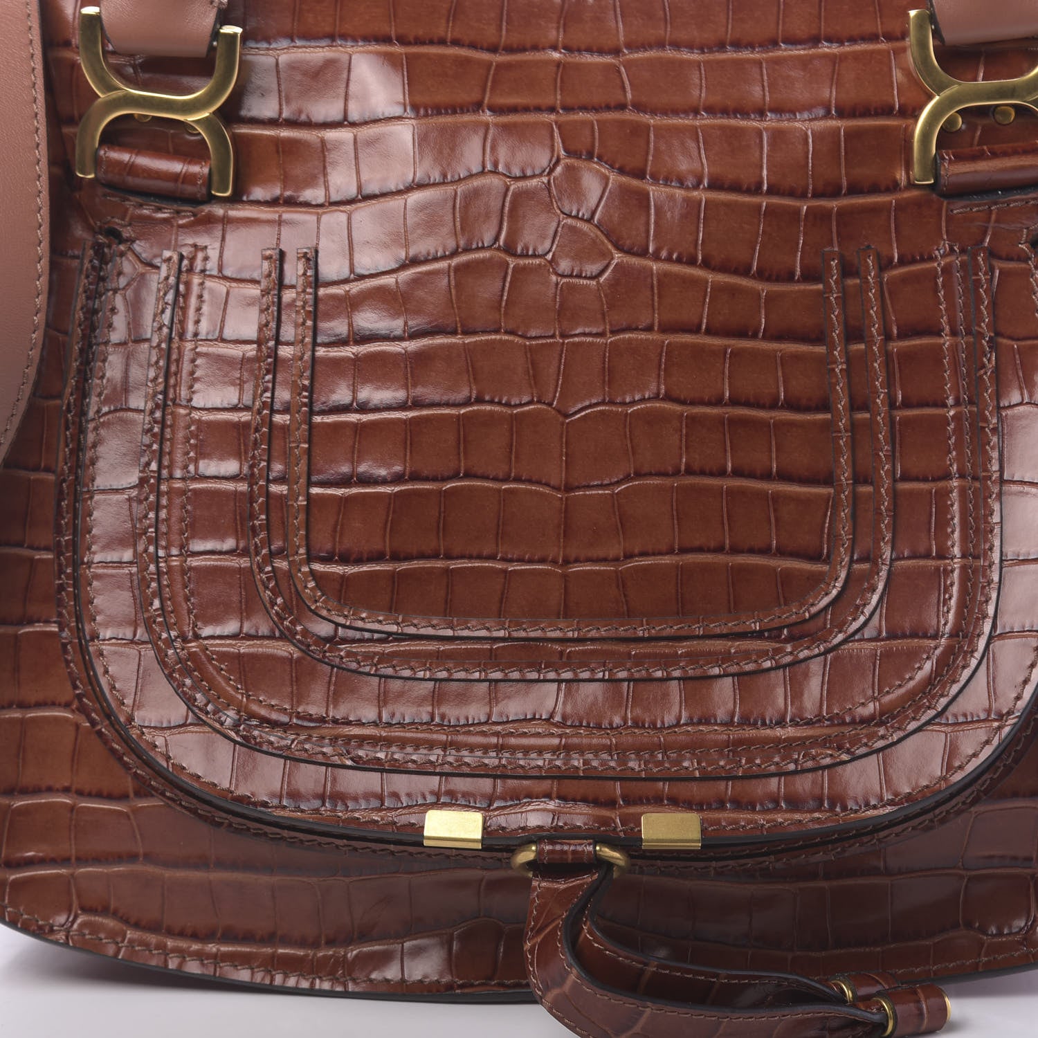 Chloe Calfskin Crocodile Embossed Medium Marcie Satchel Mahogany 9 of 9